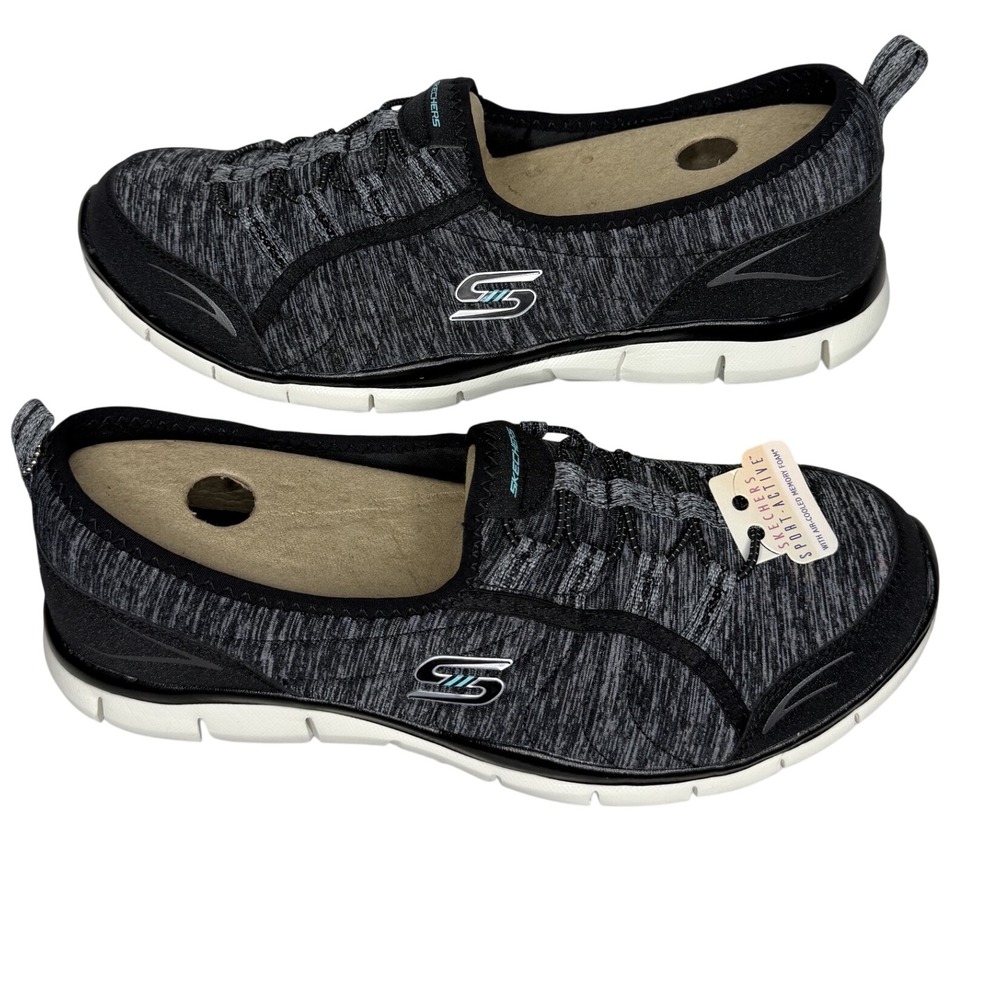Skechers Gratis Her Stroll Sneaker Womens 10 Black Fabric Slip On Bungee Walking